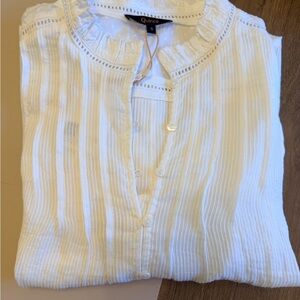 Quince White Pintuck Eyelet Button-Front Blouse